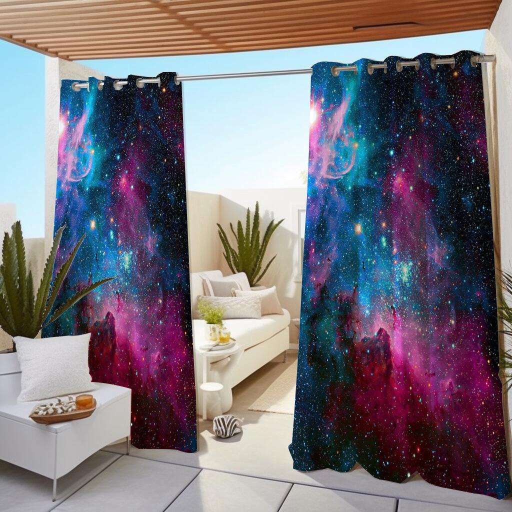 1 Pc Outdoor Waterproof Oil-proof Curtains,Modern Sunshade Curtain Aurora Natural Scenery Sky Star Print CurtainFor Living Room