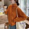 Women's Winter Korean High Neck Wool Sweater Coat - Casual, Warm, Single-Breasted, Loose Fit.