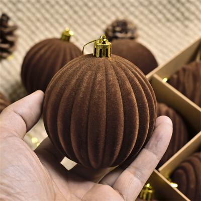 Flocked Christmas Ball 8cm Brown Gift Box Set Christmas Ornament Tree Decor Holiday Hanging Pendant Christmas Scene Arrangement