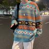 Men's New Style Jacquard Sweater for Autumn and Winter Vintage Japanese-style Crewneck Warm Loose Couples' Knitted Top