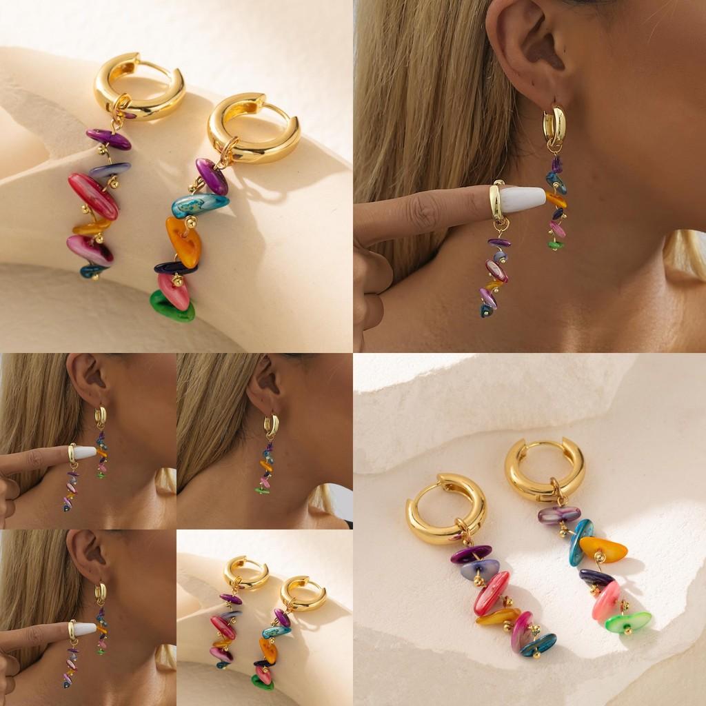 Trendy Geometric Natural Stone Earrings Colorful Stylish Shell Jewelry For Women