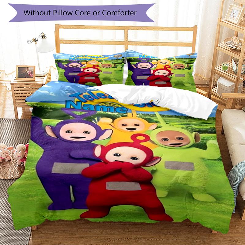 3pcs Custom Name Teletubbies Bedding Set Duvet Cover Closure Includes 1 Duvet Cover & 2 Pillowcases, Soft and Comfortable for All Seasons.
