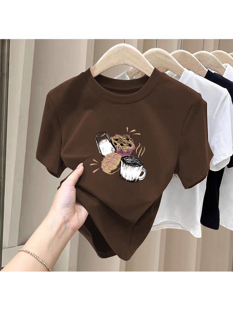 Women's Thickened Pure Cotton Brushed Short Sleeve T-shirt - Stylish Base Layer for Spring, Autumn, and Winter