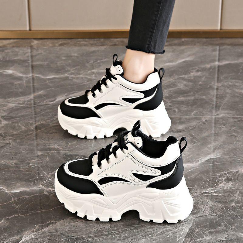

Spring Autumn Women s 8CM Thick Sole Lace Up Chunky Sneakers Casual Sports Shoes for Women Height Increase Fashion Footwear 40