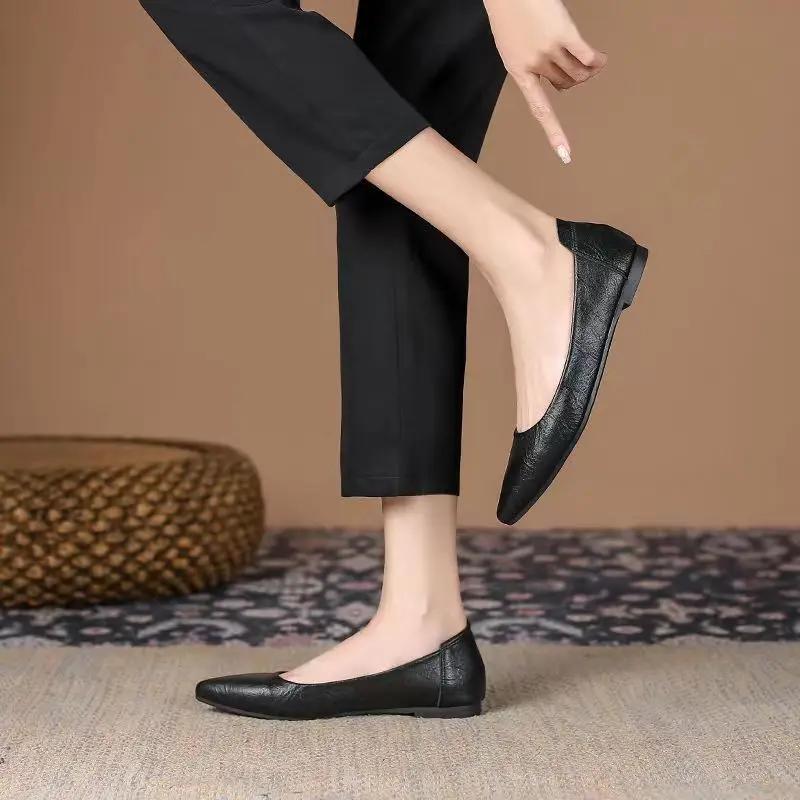 Fashion Ladies Footwear Black Pointed Toe Office With Heel 2025 Summer Young Discount High Quality Fashion Trend Shoe Women's Flat Shoes