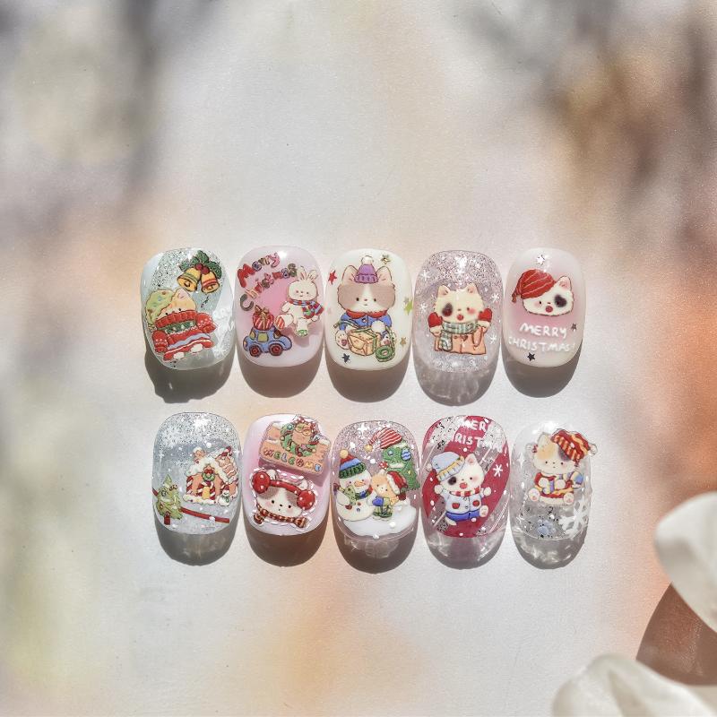 1Sheet Snowflake Penguin Sticker For Nails Cute Crystal Ball Lace Red Hat Star Bow Christmas Tree Nail Art Stickers Decoration