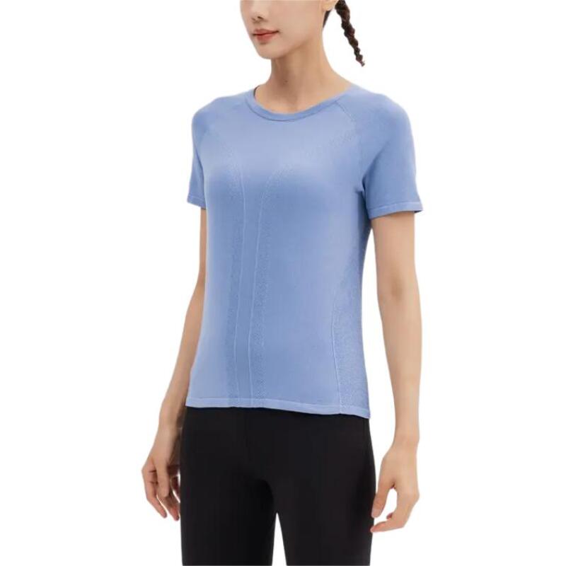DECATHLON KIMJALY Seamless Mesh Knit High Stretch Sweat-Wicking Quick Dry Slim Ralan Short Sleeve T-Shirt Women's Light Blue