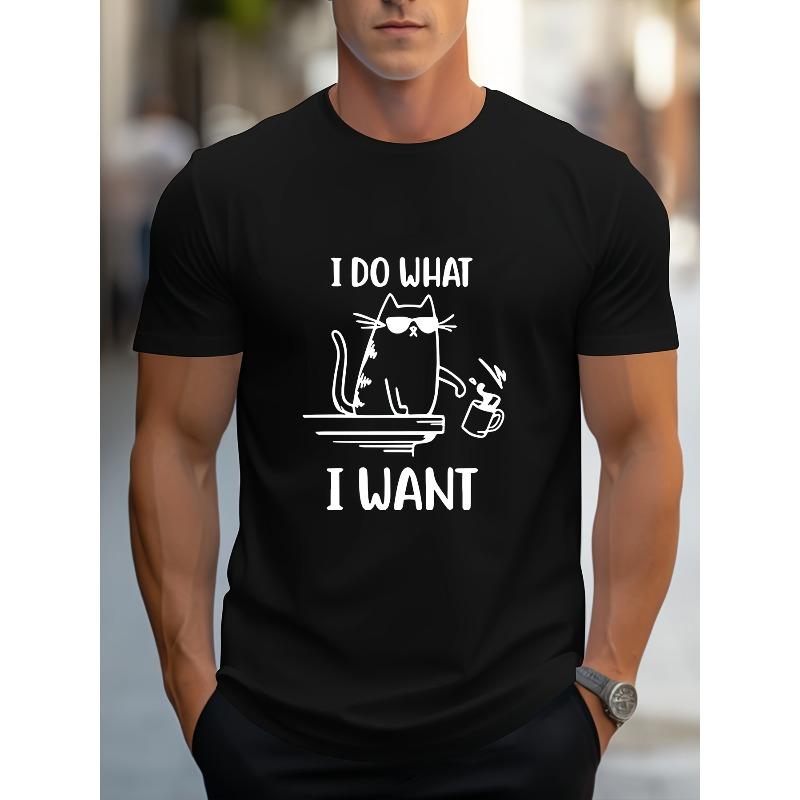

European Size [Trendy Cat Print T-Shirt] Trendy I DO WHAT I WANT Cat Print Men s T-Shirt - Casual, Sporty Summer Tee with Fun Lettering 4XL