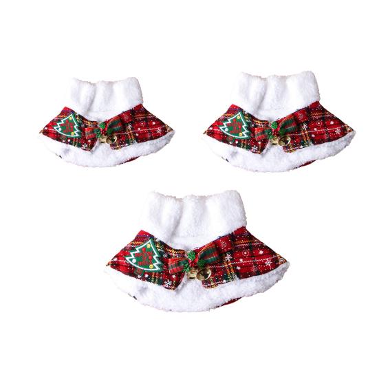 Pet Scarf Christmas Plaid Bowknot Bells Decor Plush Lining Lace-up Cat Dog Collar Holiday-themed Pet