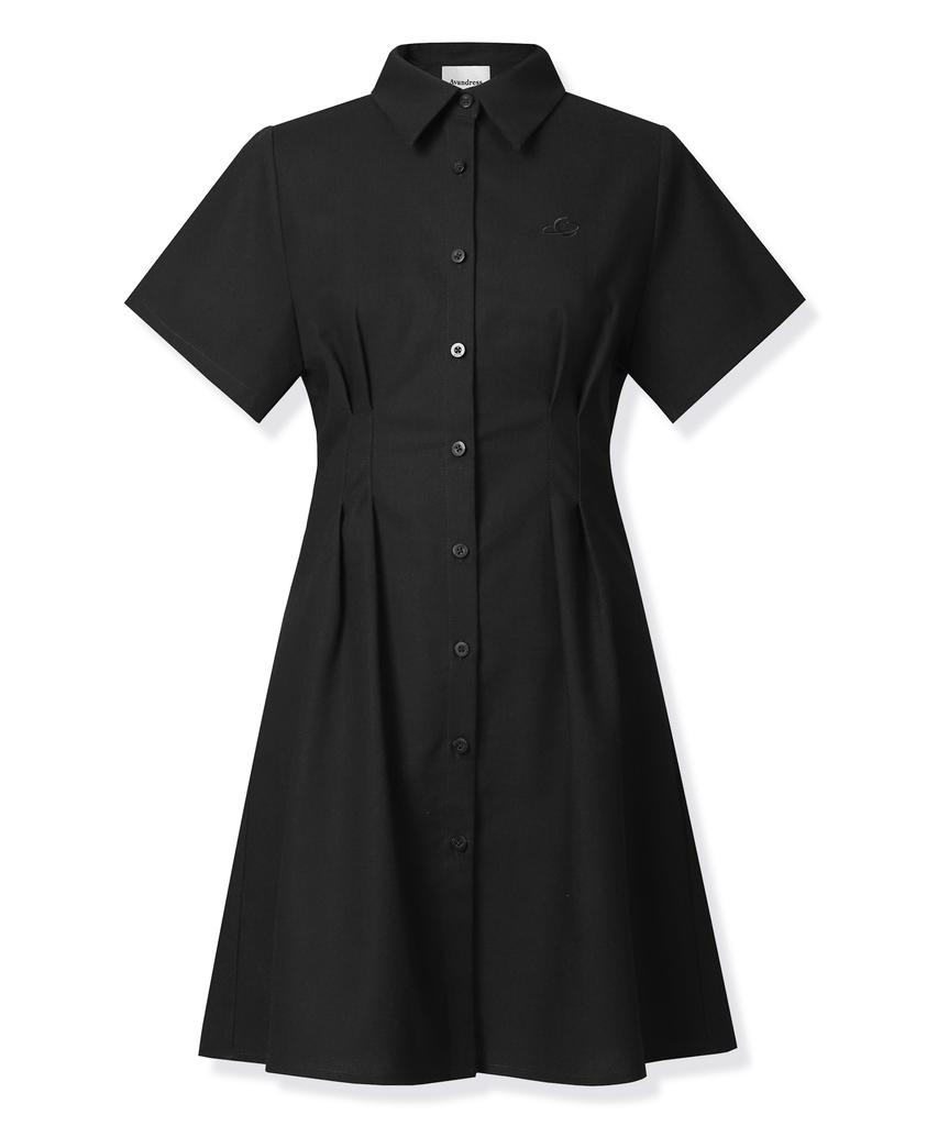 AVANDRESS French Linen Like Slim Shirt Dress Black