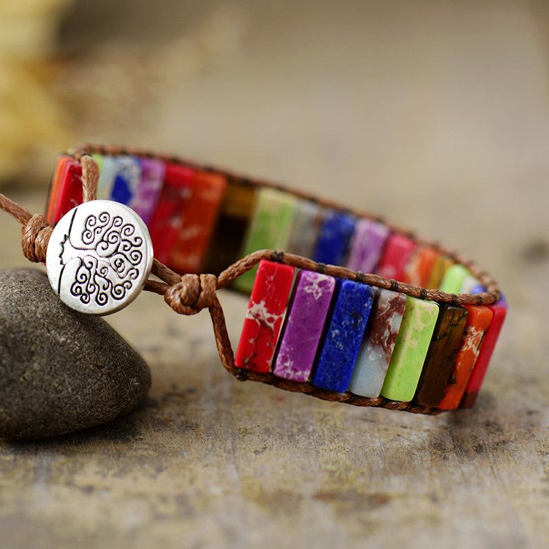 Colorful Emperor Stone Leather Hand-Woven Bracelet, European and American Style Leather Bracelet