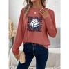 Women's Casual Sports Long Sleeve: Loose and Comfortable Volleyball Theme T Shirt, Ideal for Autumn Days and Indoor Activities, Incorporates Team