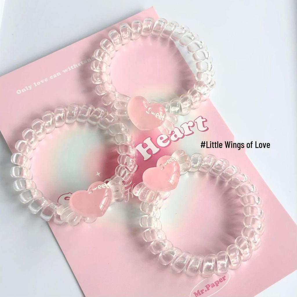 Clear Wing Heart Hair Ring: Cute Seamless Peach Heart Phone Ring Hairband - No Damage Hair Accessory for Girls
