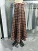 Women's Coffee Plaid A-line High-Waisted Retro Wrap Skirt