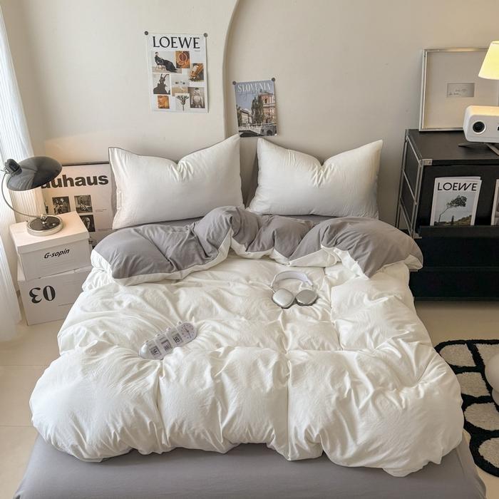 new solid color washed cotton four-piece set Shuangpin student dormitory single bedding three-piece set