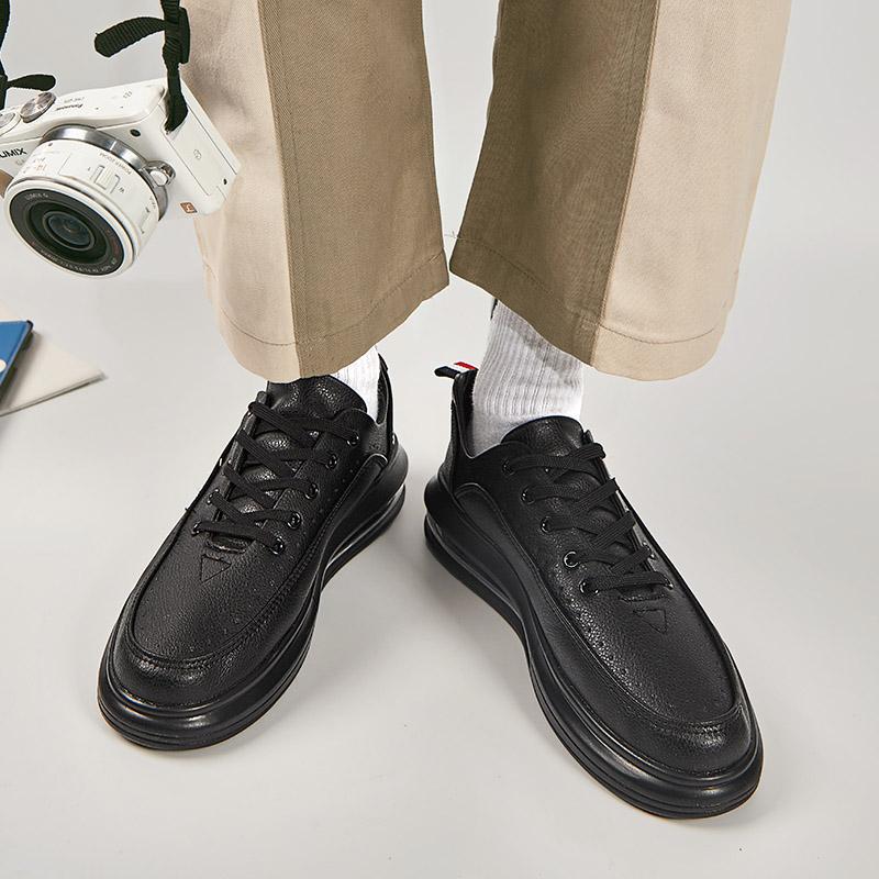 mens casual black white shoes lace-up flats platform shoe breathable original leather sneakers young street style footwear male