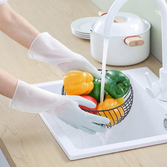 1 Pair Household Cleaning Gloves Waterproof Anti-Slip Protective Gloves with Extended Cuffs Dishes Cleaning Kitchen Gloves