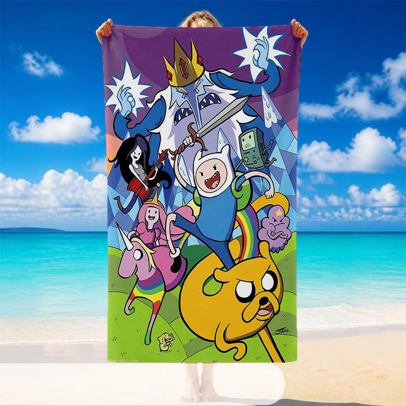 Quick Dry Beach Towel Adventure Time Cartoon Pattern, Lightweight Absorbent Towel for Pool Beach Vacation Use