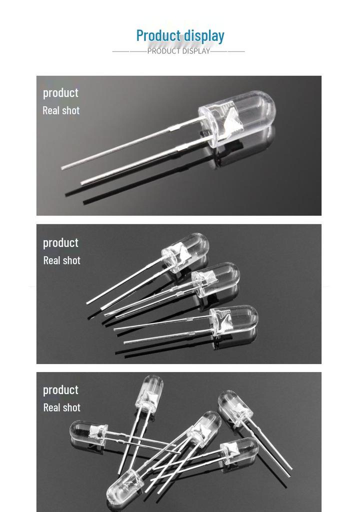 Round 5mm LED Diode Lamp Beads: Borderless Transparent Options in White, Red, Blue, Green, Yellow