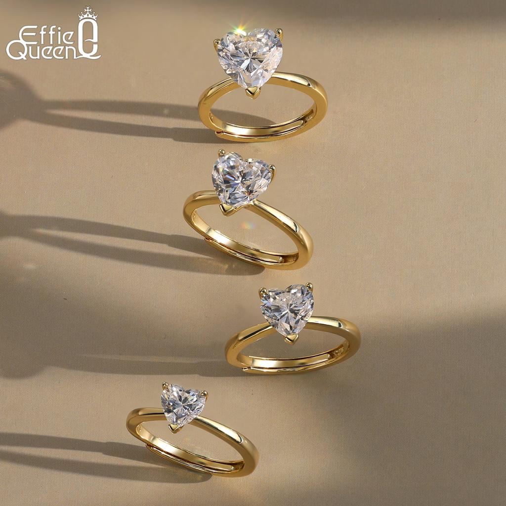 Effie Queen 1-4ct Heart Cut Moissanite Diamond 100% 925 Sterling Silver Open Ring Casual Party Ideal Jewelry 2025 Trend MOR06