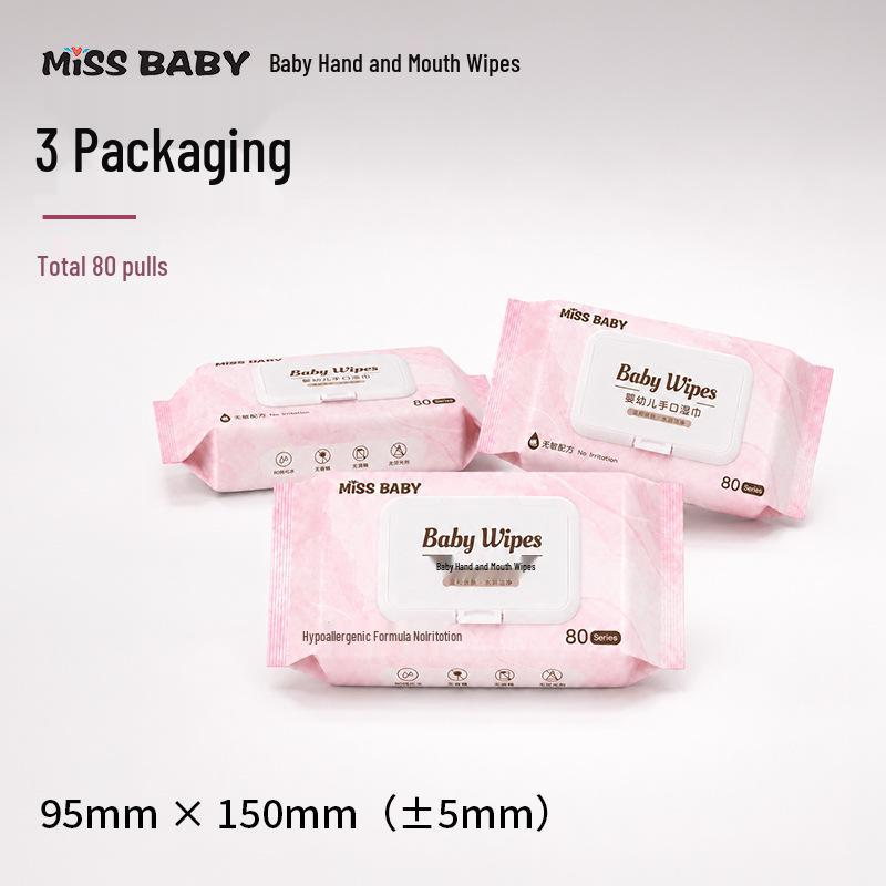 MissBaby Large Baby Wipes, 80-Pack: Hand & Mouth Cleaning Disposable Wet Wipes for Children