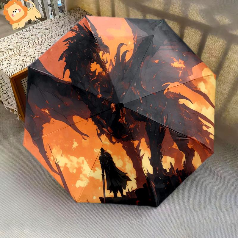 1 PC Automatic Folding Umbrella - Dragon Pattern, Portable & Foldable Design with 8 Ribs, Christmas Birthday Gifts