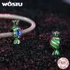 WOSTU 925 Sterling Silver Halloween Gift Skull & Heart Pendant Luminous Witch Charms Evil Eye Candy Beads Fit Bracelet DIY Neckace
