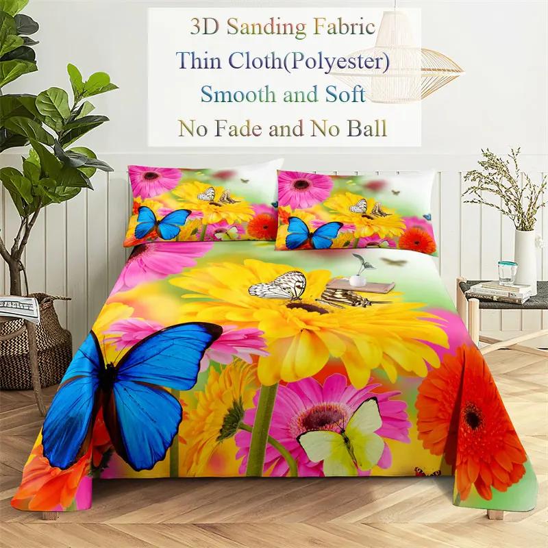 Sunflower Bed Sheet Sets Bouble Single Beds Flower Bedsheet with Pillow Case Full Queen Size 2pcs 3pcs 3D Soft Thin Fabric Home