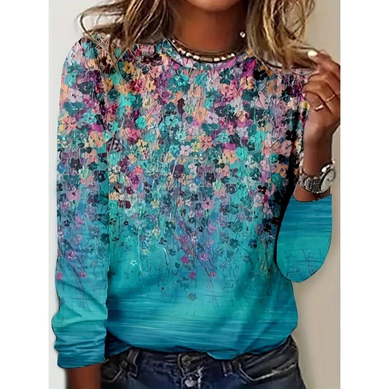 Maglione Largo da Donna 2026 Primavera, Estate, Autunno e Inverno Nuovo Design Stampato Top T-shirt a Manica Lunga Girocollo Taglia Larga