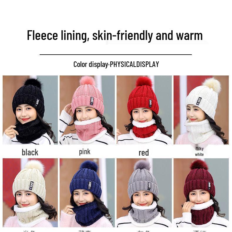 Women's Korean Wool Winter Hat with Thick Scarf and Knitted Ear Protection for Warmth During Cycling