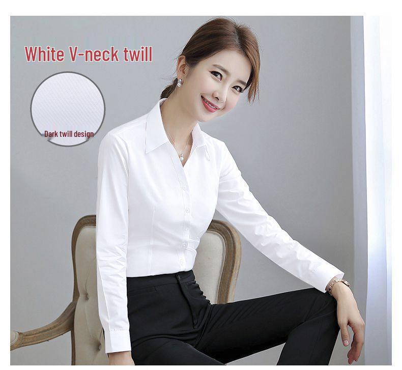 Damska Gruba Biała Koszula z Twillu z Długim Rękawem - Koreański Styl, Warstwa Bazowa, Rozmiar Plus Size, Slim Fit, Profesjonalna Odzież Robocza
