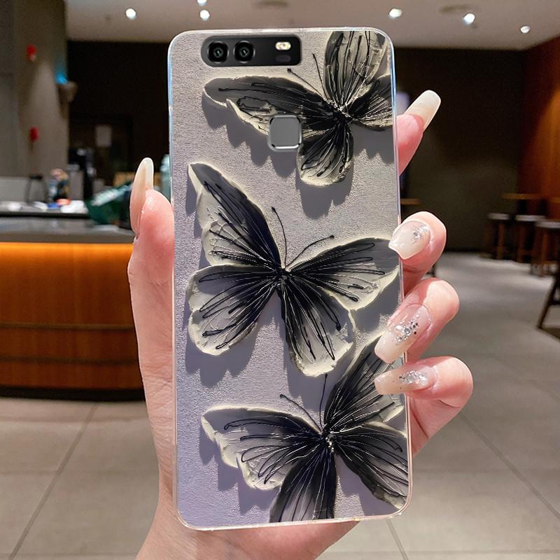 For Huawei P9 EVA-L29 L09 Case Huawei P9 Plus VIE-L29 L09 Cover Clear Luxury Fashion Butterfly Flowers Soft Silicone Phone Case