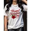 European Sizes Black and Red Roses with Heart-Shaped Print Women's Round Neck Short Sleeved T-shirt Casual Spring/Summer, Breathable and Skin-Friendly