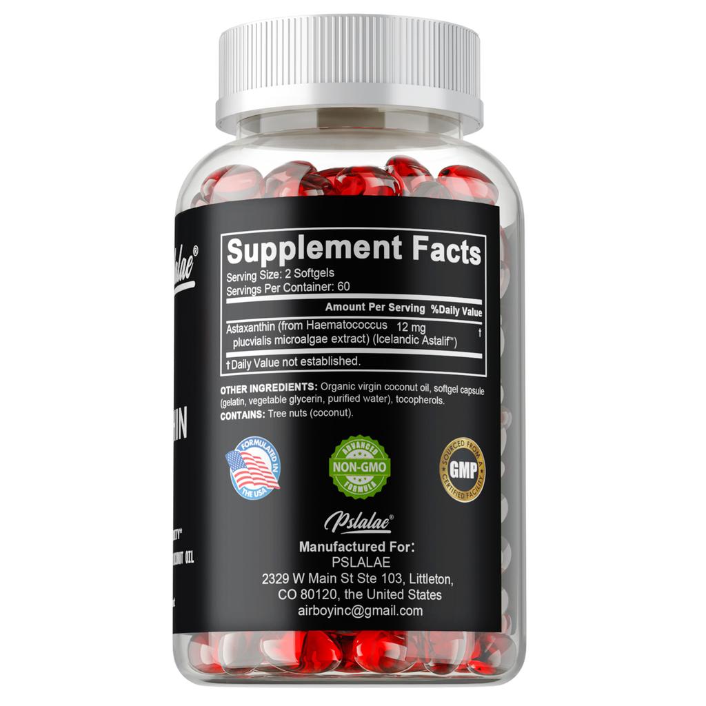 Pslalae Astaxanthin Triple Strength 12mg 120 Softgels - Antioxidant Support, Daily Wellness, Non-GMO
