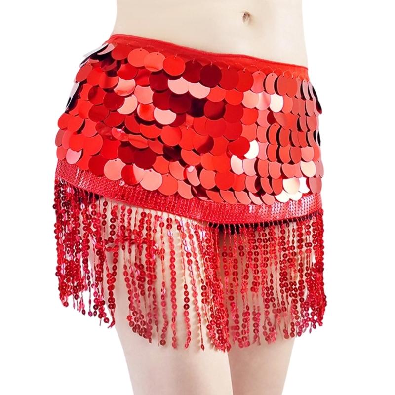 

Belly Dance Hip Scarf Highlighting Glittering Sequins And Flowing Fringe Costume Accessories For Skilled Performers os червоний