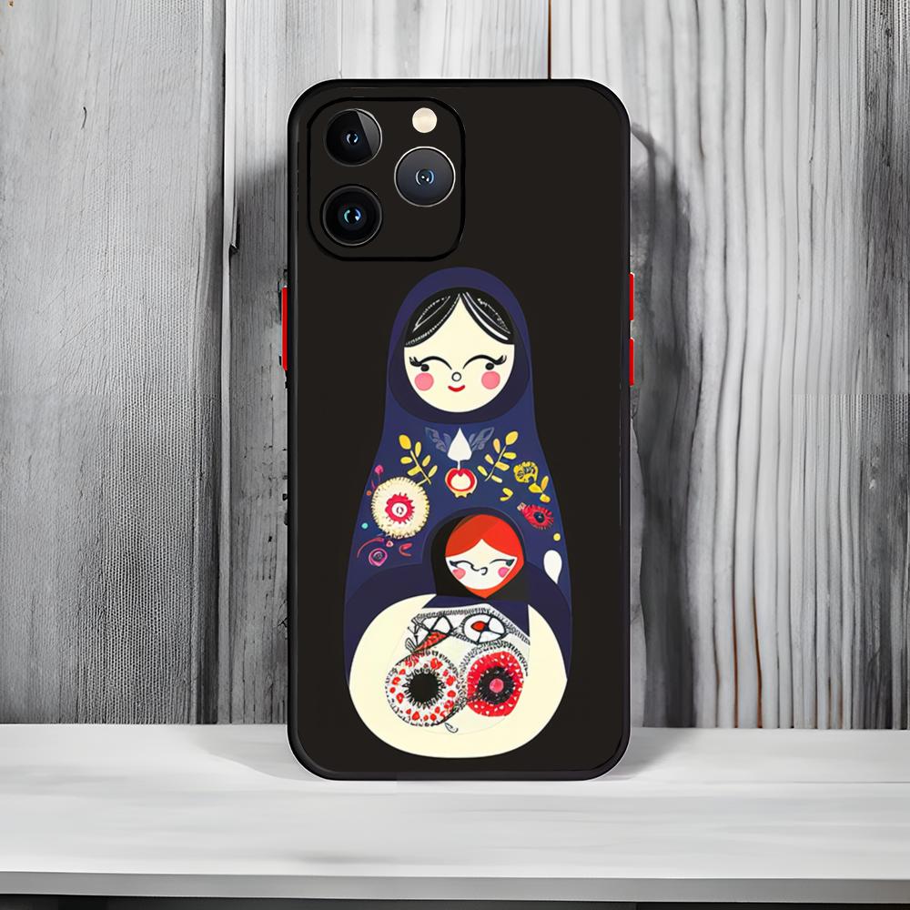 Traditional Russian Toy M-Matryoshka doll Phone Case Black Matte Thin Phone Case For iPhone17 16 15 14 13 ProMax
