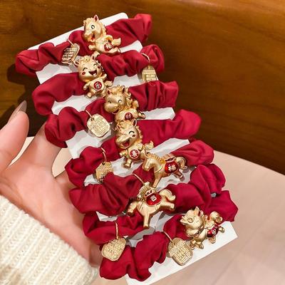 Zinc Zinc Alloy Zodiac Horse Hair Rope Red Cloth Rope Chinese Children Hair Band  Adults Children