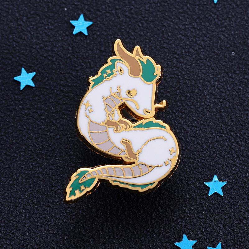 Adorable Cartoon White Dragon Enamel Pin Creative Anime Badge Unique Metal Accessory