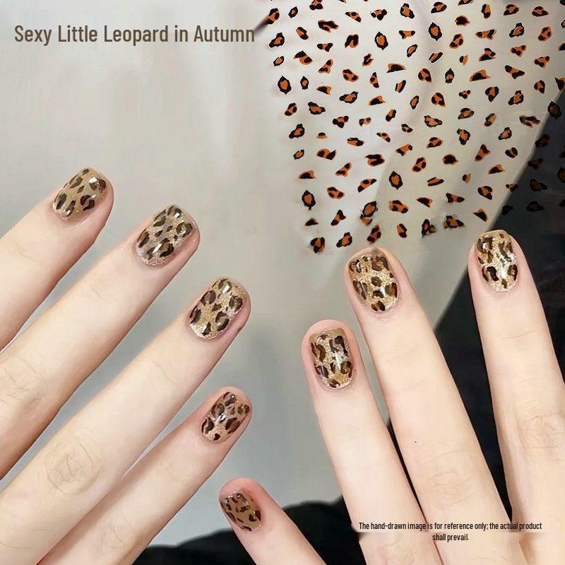 French Pink Leopard Print Nail Art Stickers - Autumn Brown & Caramel Cat Eye Leopard Design for Winter