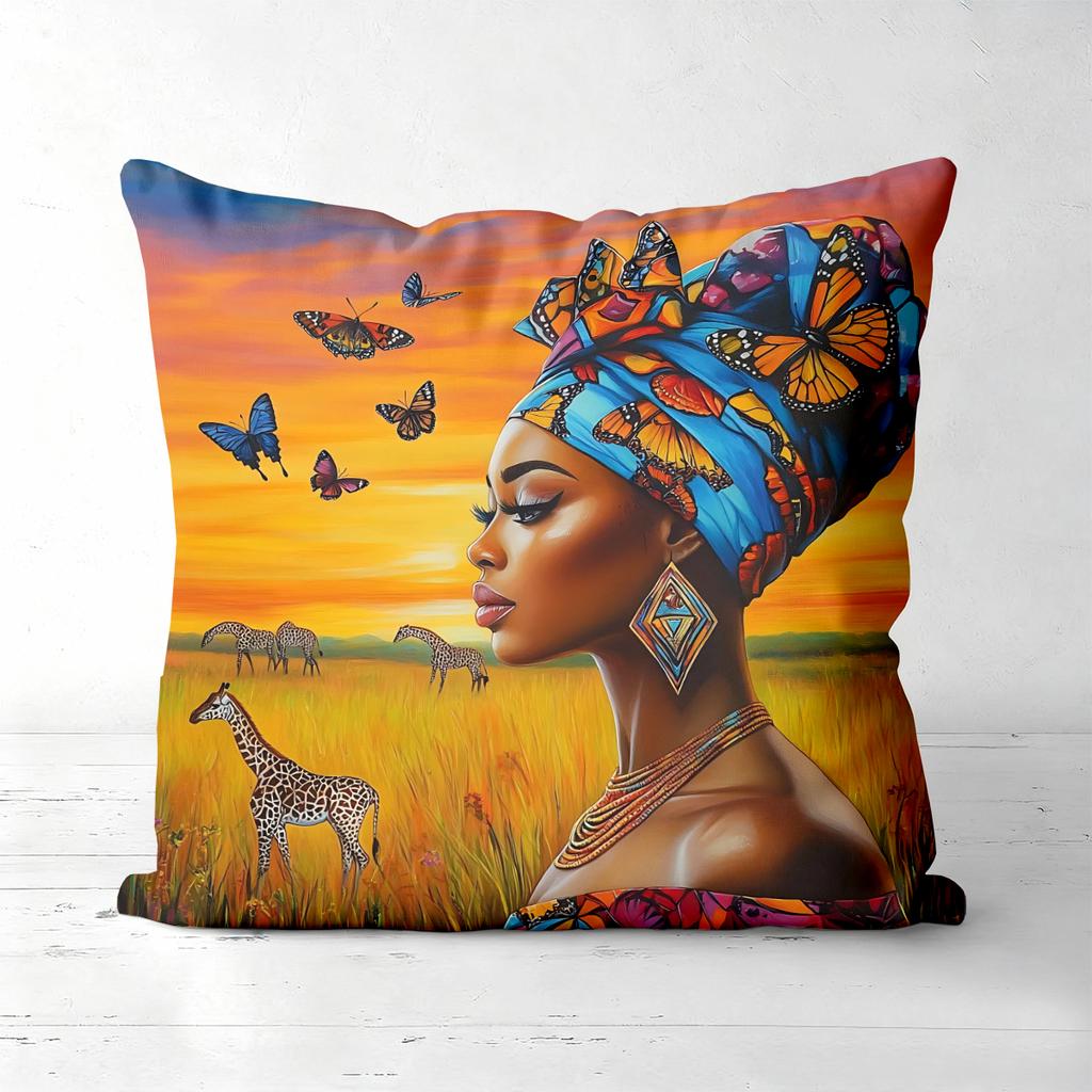 African Tribal Woman Print Throw Pillow Covers Polyester sofa decorative cushion cov Headboard Pillow (Without Pillow Core