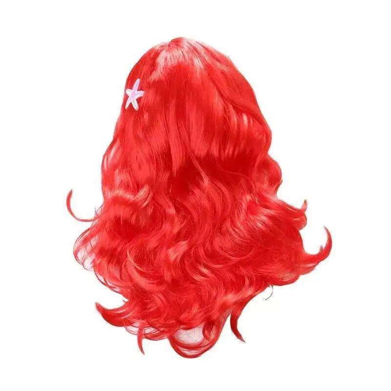 Ariel Little Mermaid Wig for Girls Red Wavy Long Hair with Cute Mermaid Tail Purse Bag Halloween Carnival Cosplay Accessories