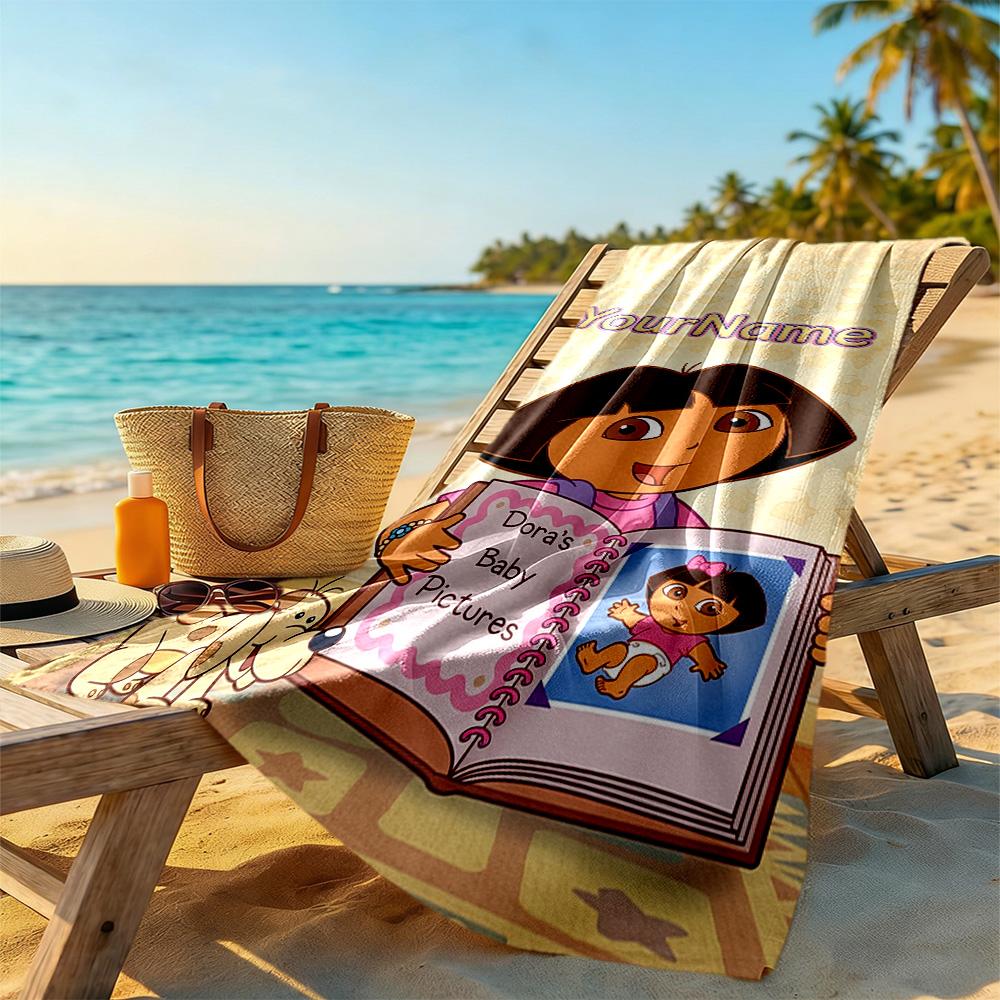 Dora Explorer Customize Text Beach Towel Quick-Dry Soft Microfiber Ideal for Travel Outdoor Swim Pool Yoga Surf Camping Hiking Gym Gift Holiday