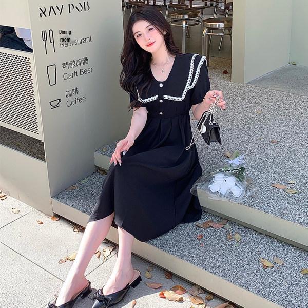 Dámské letní francouzské retro krajkové šaty s krátkým rukávem áčkového střihu s límečkem a pasem zeštíhlujícím postavu ve stylu Hepburn.