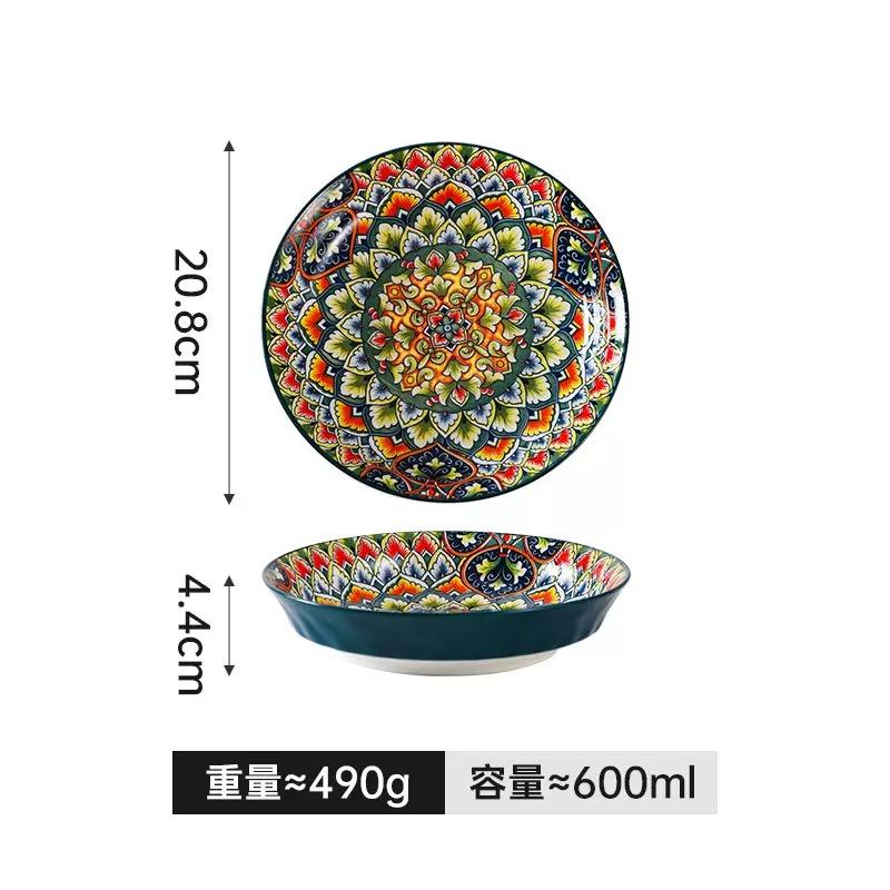 

Bohemian Style Ceramic Soup Bowl Microwave Safe Embossed Design Great for salads ramen noodles Vegetables, food plate