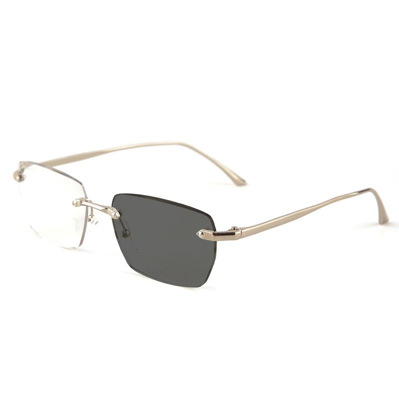 Metal frameless photosensitive color-changing reading glasses men among the elderly advanced sense anti-blue light reading glasses women exquisite