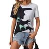 European and American Women's Clothing Halloween Witch Hand Print Contrasting Color T-shirt Women, Casual Loose and Thin Personalized Short Sleeves