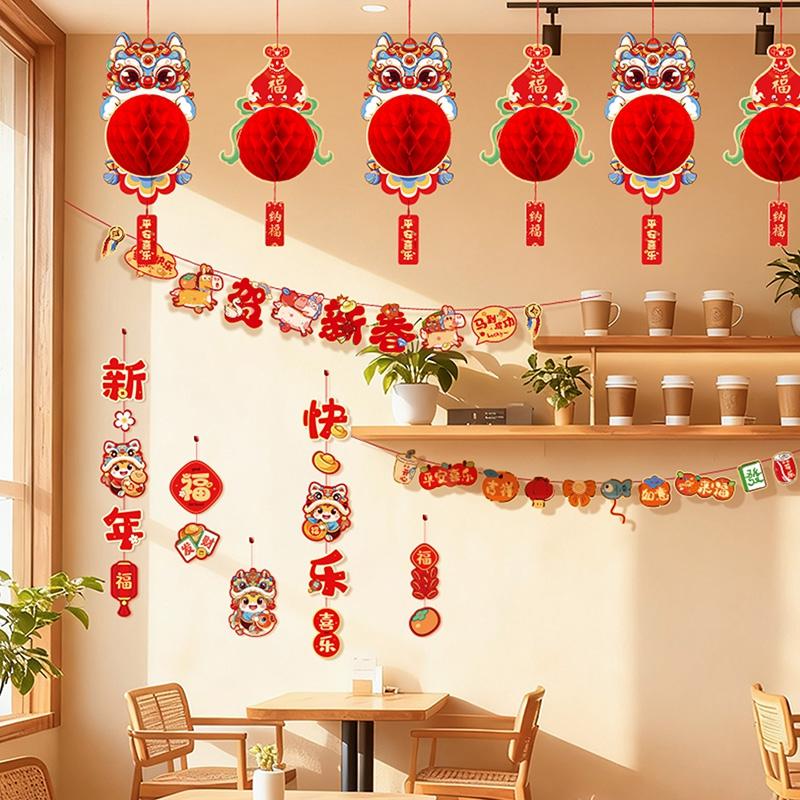 Chinese New Year Red Paper Lantern 2025 Paper Honeycomb LanternsChinese Spring Festival Ornament New Year Hanging Pendants