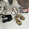 Square Toe Elegant Ladies Sandals Fashion Ladies Elastic Band Flat Heel Women Shallow Party Shoes Square Heel 35-40
