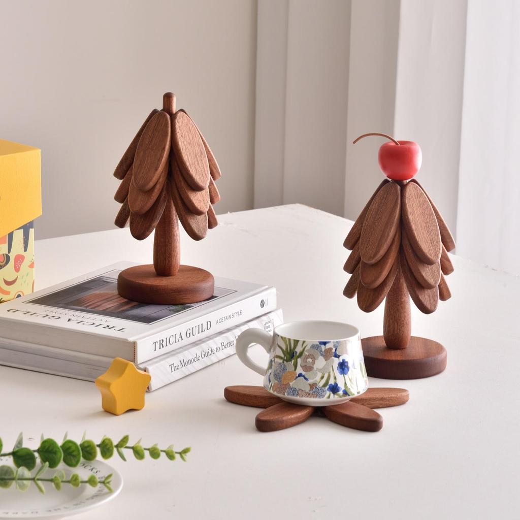 High-End Solid Wood Christmas Tree Table Mat - Heat Resistant Pot & Dish Pad