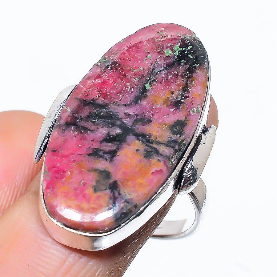 Natural Rhodonite Gemstone Handmade 925 Sterling Silver Ring Size 8.5 Y7h25